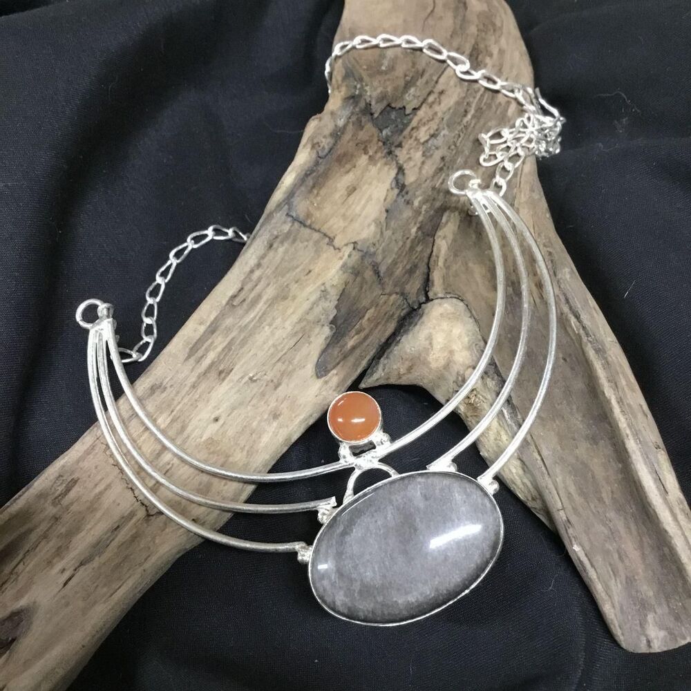 One-of-a-Kind Silver Sheen Obsidian Statement Necklace | Raw Volcanic Artisan st